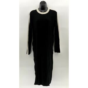 FUTURE COLLECTIVE KHALANA BARFIELD BROWN Women's Black-Cream Ribbed Dress SZ L
